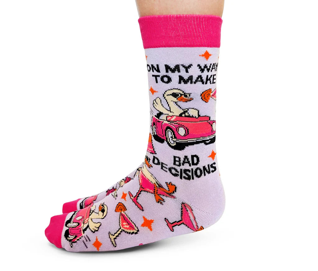 "Bad Decisions” Cotton Crew Socks by Uptown Sox - Medium