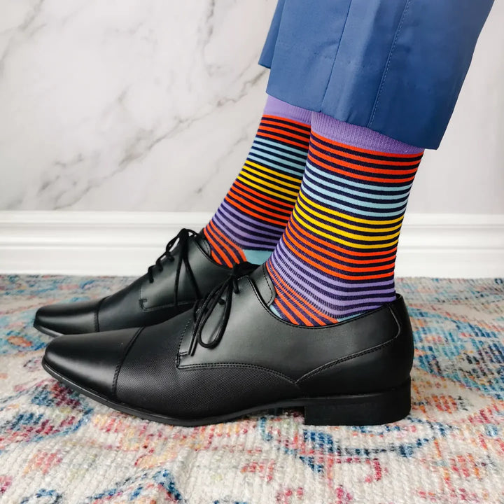 Chaussettes mi-mollet en coton « Stripe Right » par Uptown Sox - Taille L 