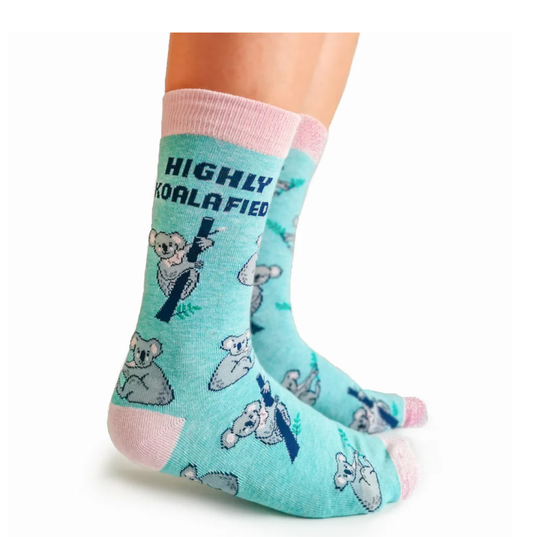 "Koalafied" Cotton Crew Socks by Uptown Sox