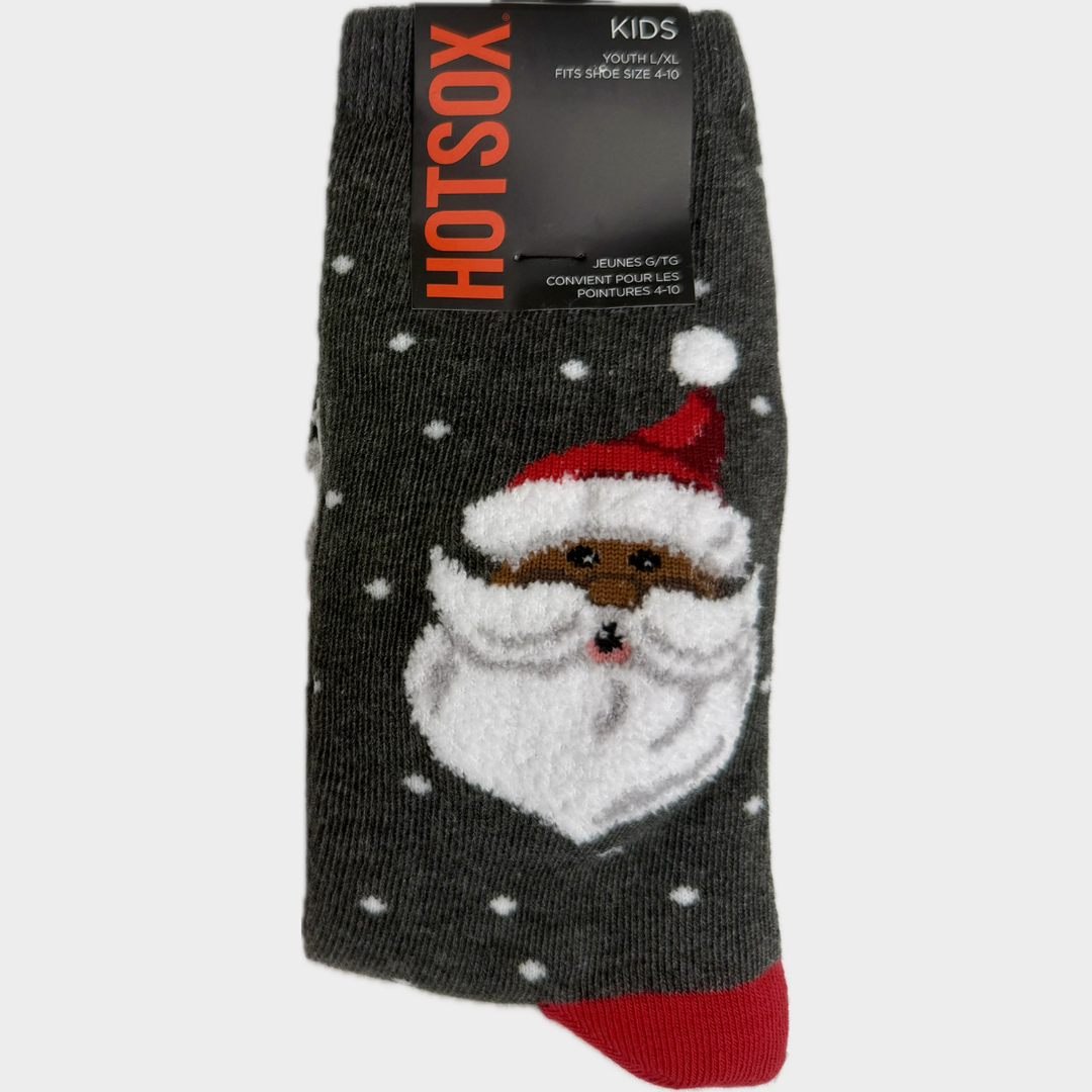 "Fuzzy Santa Head" Kids Crew Socks by Hot Sox