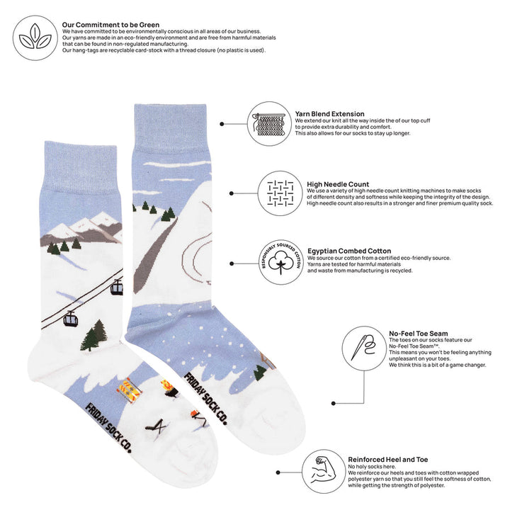 "Ski Scene" Landscape 85% Cotton Socks by Friday Sox Co