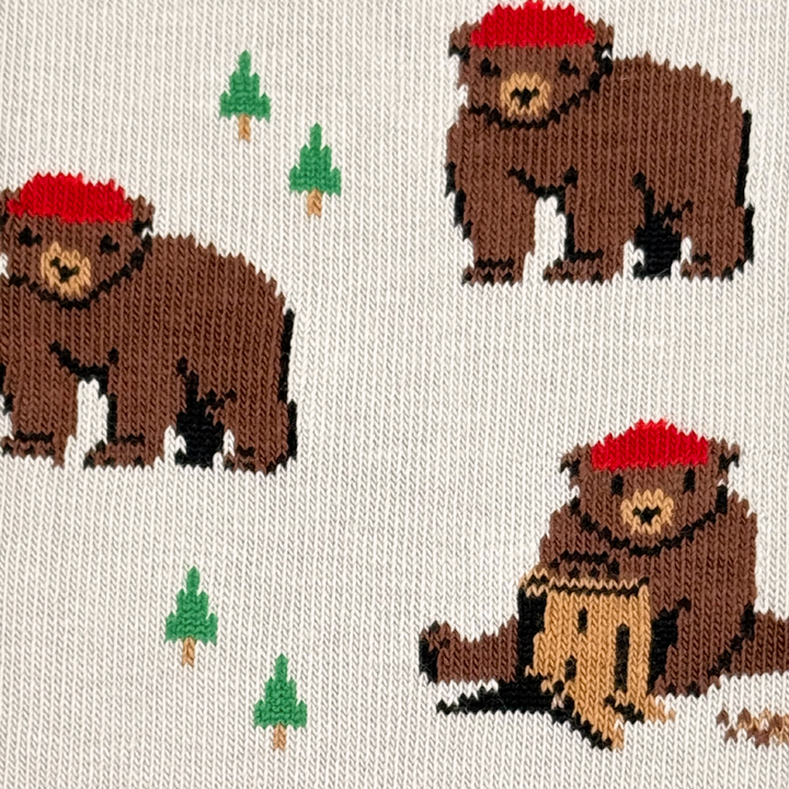 " Bear in Hat and Trees" Landscape 85% Cotton Socks by Friday Sox Co