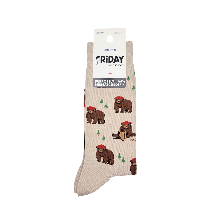" Bear in Hat and Trees" Landscape 85% Cotton Socks by Friday Sox Co