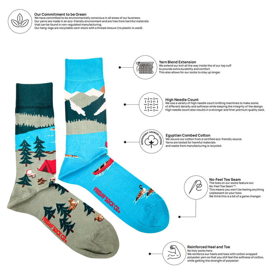 "Canada Mountain Scene" Landscape 85% Cotton Socks by Friday Sox Co