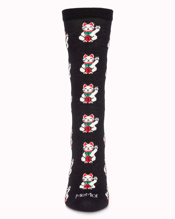 "Lucky Cat" Crew Bamboo Socks by Me Moí - Large
