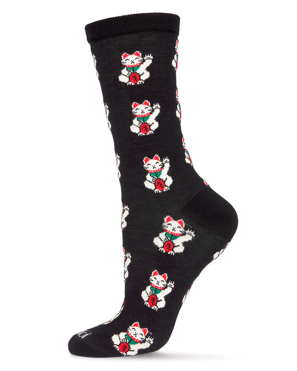 "Lucky Cat" Crew Bamboo Socks by Me Moí - Large