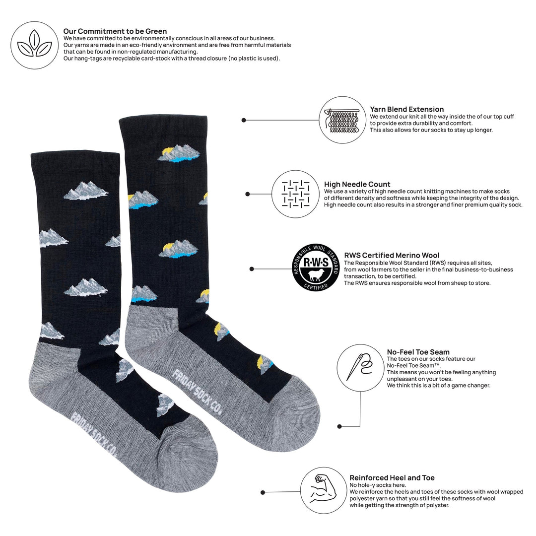 "Mountain" Merino Wool Socks by Friday Sox Co