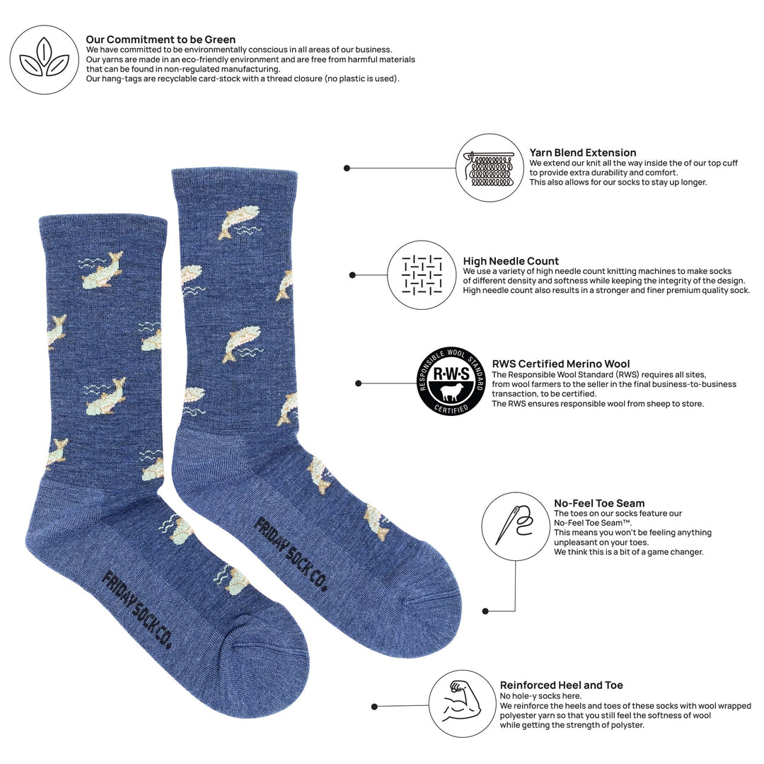 "Fish" Merino Wool Socks by Friday Sox Co - Large