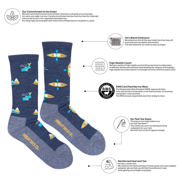 "Outdoor Activity" Merino Wool Socks by Friday Sox Co - Large