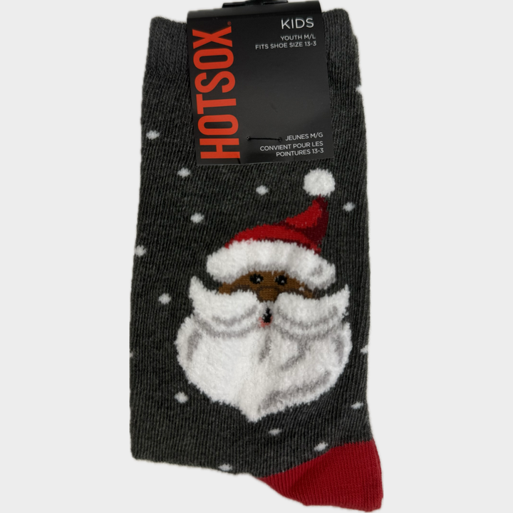 "Fuzzy Santa Head" Kids Crew Socks by Hot Sox