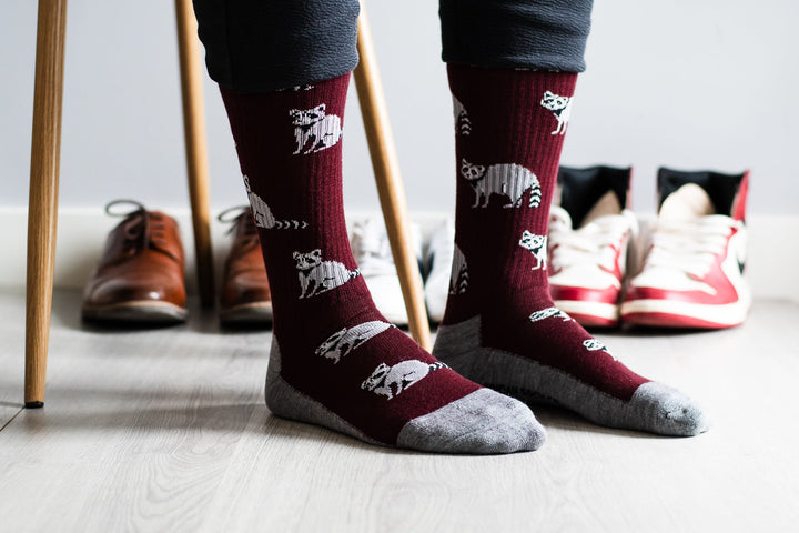 "Raccoon" Merino Wool Socks by Friday Sox Co - Large