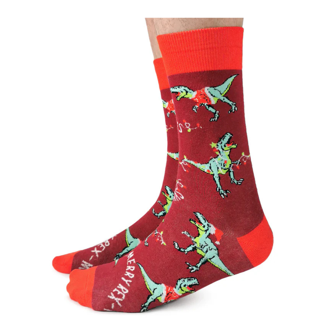Chaussettes de Noël en coton « Merry Rex-mas » par Uptown Sox - Grande 