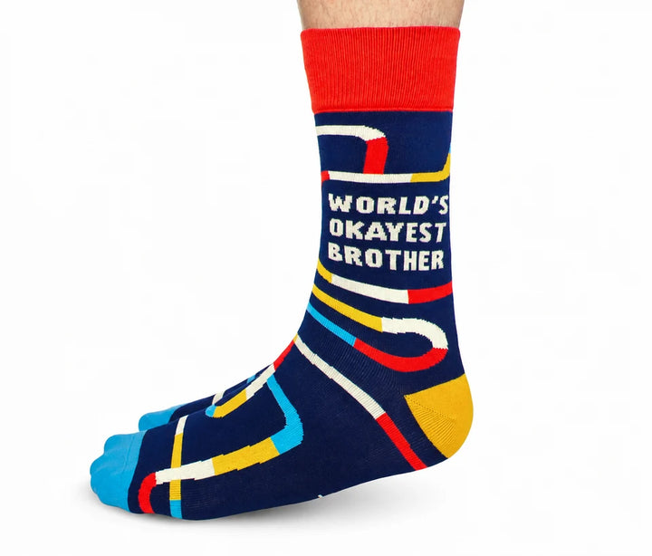 "Okayest Brother" Cotton Crew Socks by Uptown Sox - Large