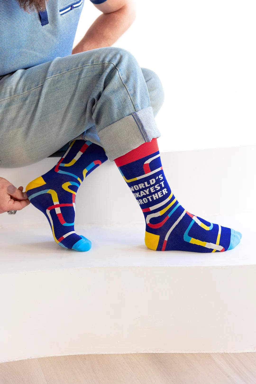 "Okayest Brother" Cotton Crew Socks by Uptown Sox - Large