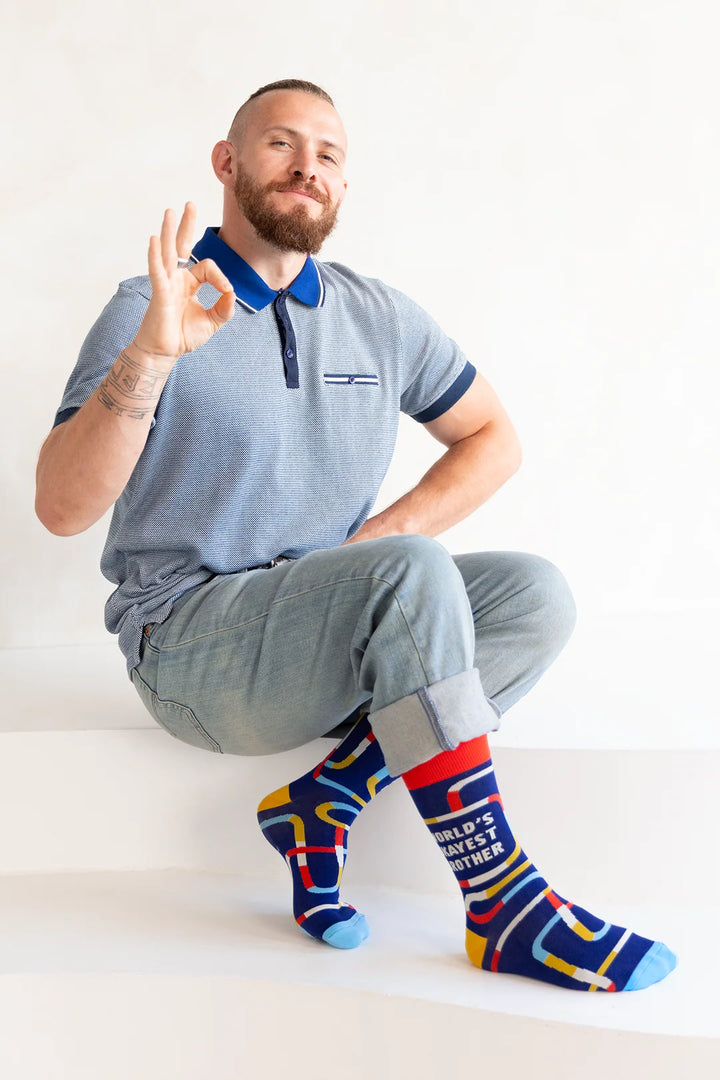 "Okayest Brother" Cotton Crew Socks by Uptown Sox - Large