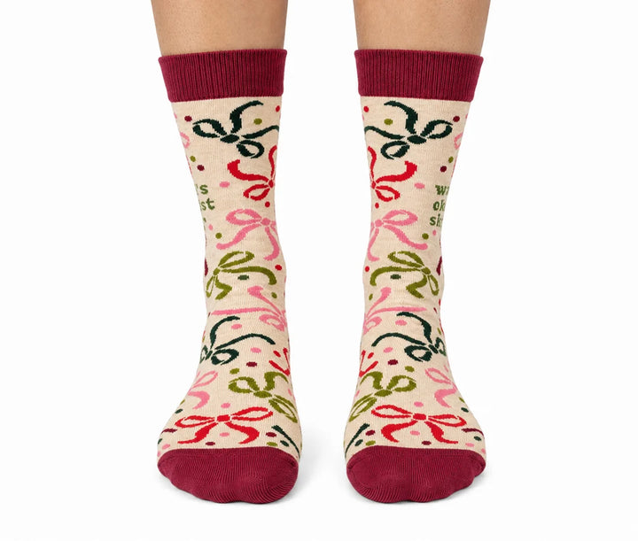 "Okayest Sister" Cotton Crew Socks by Uptown Sox - Medium