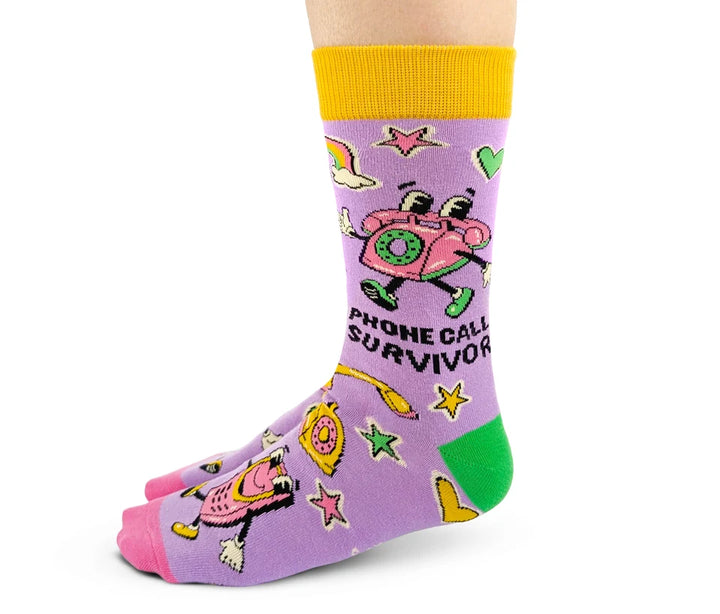 "Phone call” Cotton Crew Socks by Uptown Sox - Medium