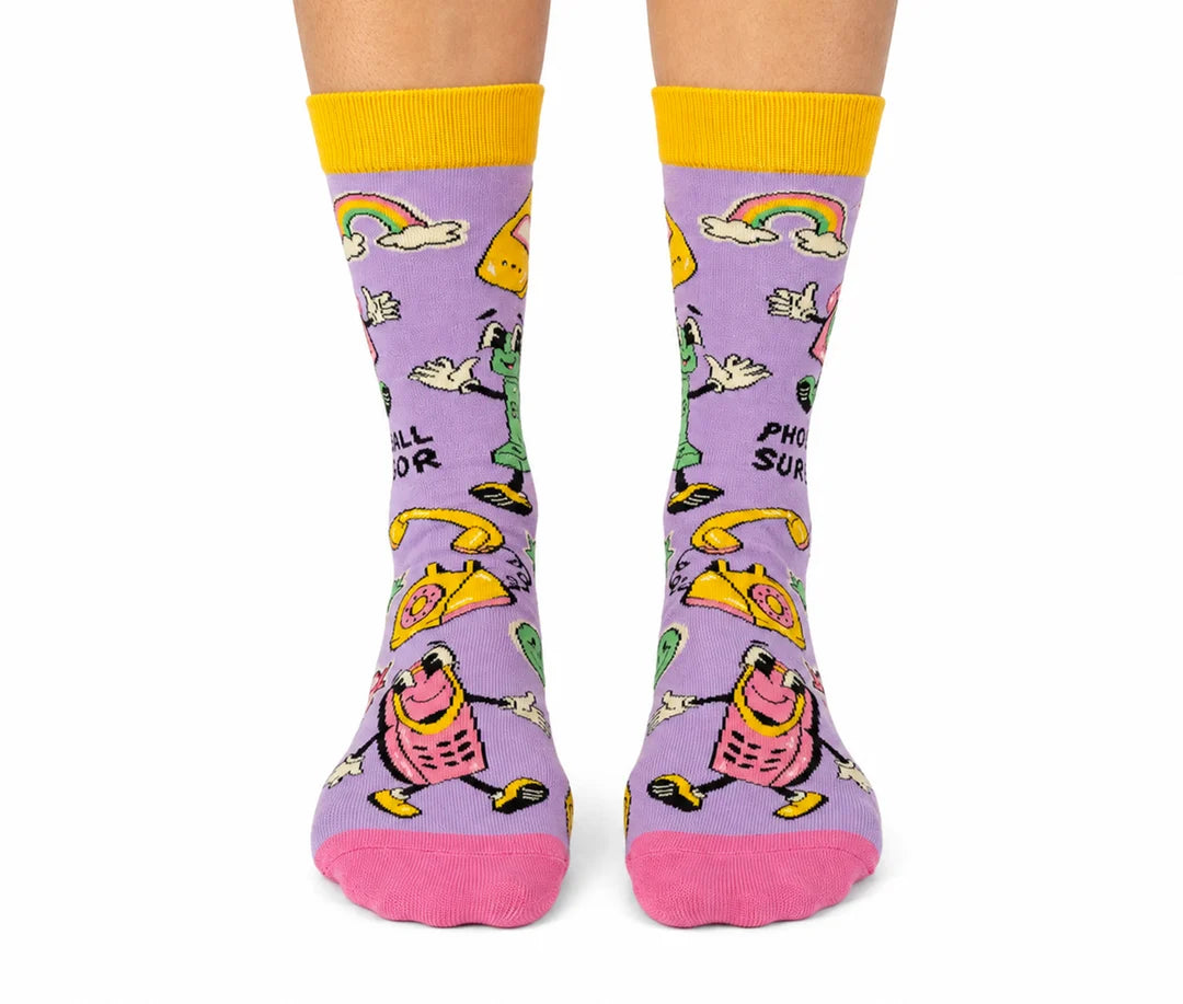"Phone call” Cotton Crew Socks by Uptown Sox - Medium