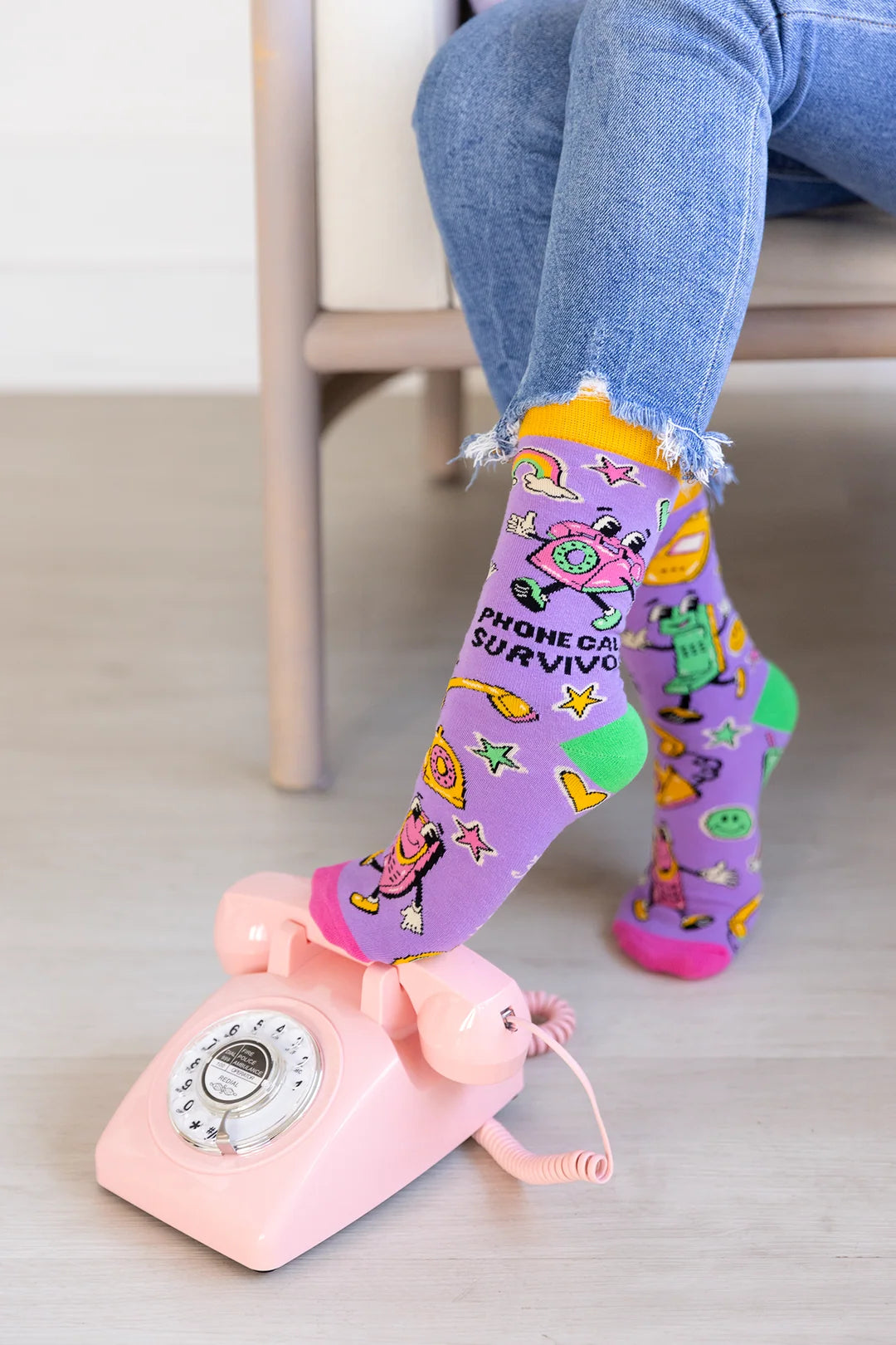 "Phone call” Cotton Crew Socks by Uptown Sox - Medium