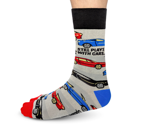 "Raised On Cars Cotton Crew Socks by Uptown Sox - Large