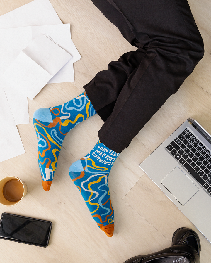 "Pointless Meeting" Cotton Crew Socks by Uptown Sox - Large