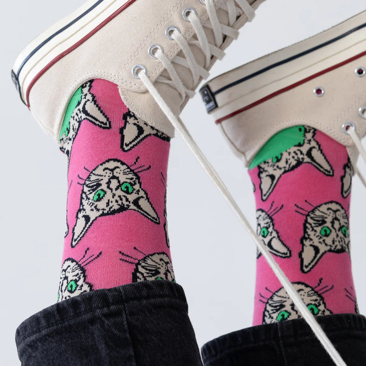"Pink Kitty" Bamboo Crew Socks by Sexy Socks