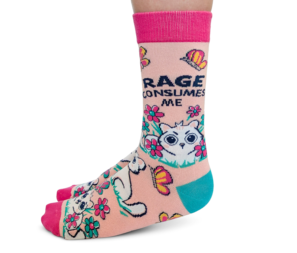 "Rage Consumes Me" Cotton Crew Socks by Uptown Sox - Medium