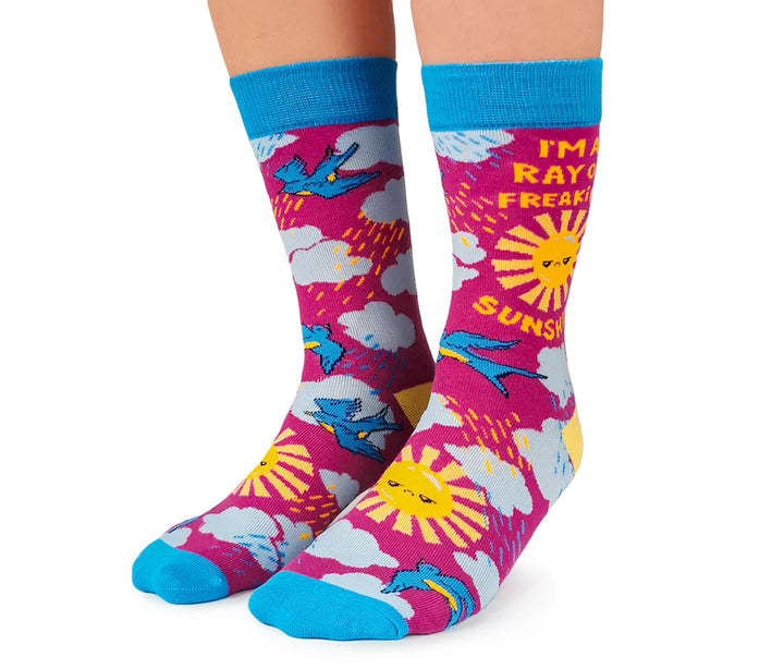 "Ray of Sunshine" Cotton Crew Socks by Uptown Sox - Medium