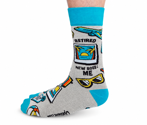 "Retired Life" Cotton Crew Socks by Uptown Sox - Large