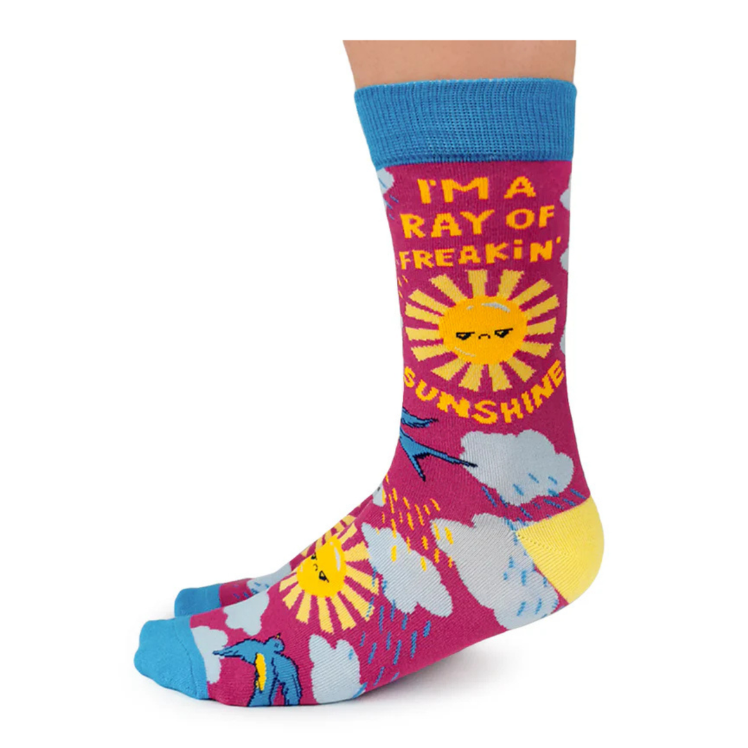 "Ray of Sunshine" Cotton Crew Socks by Uptown Sox - Medium