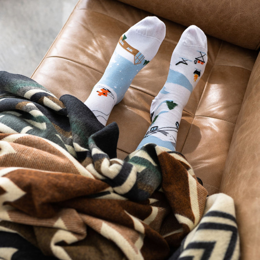 "Ski Scene" Landscape 85% Cotton Socks by Friday Sox Co