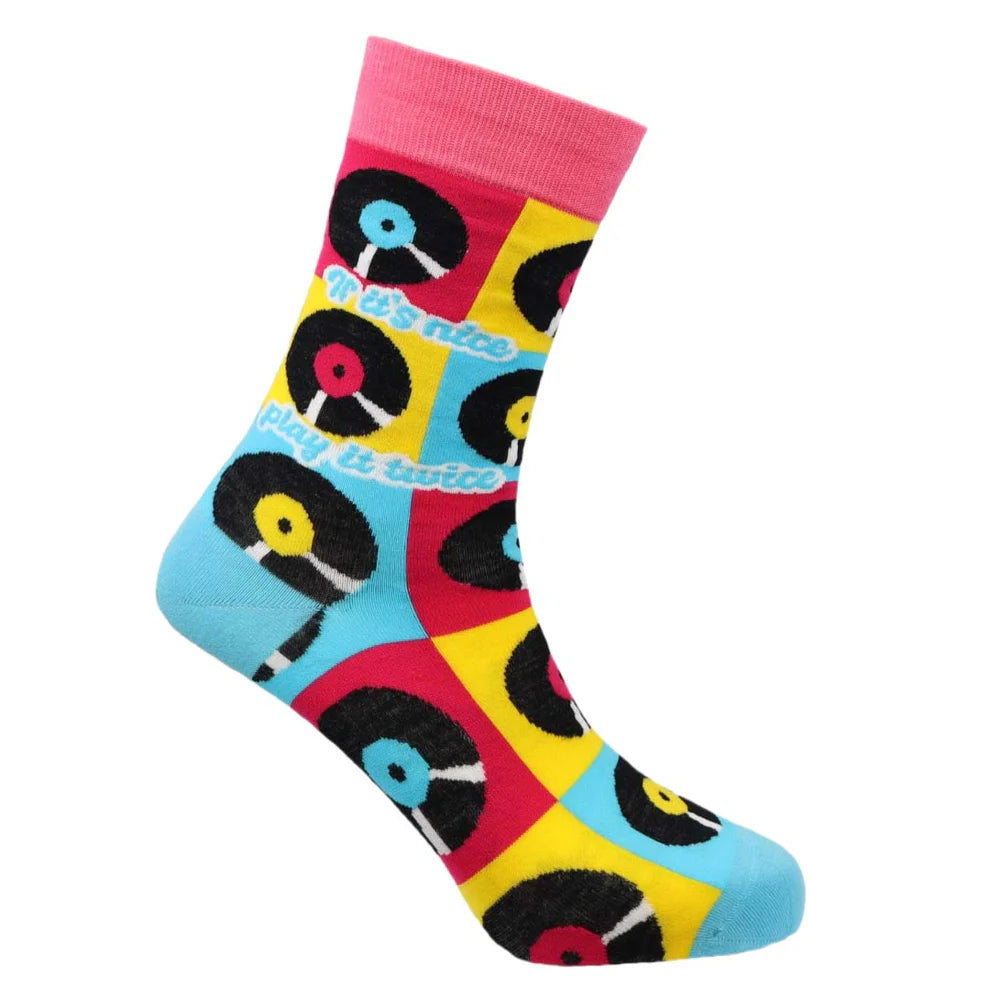 "Retro Vinyl" Bamboo Crew Socks By Sexy Socks