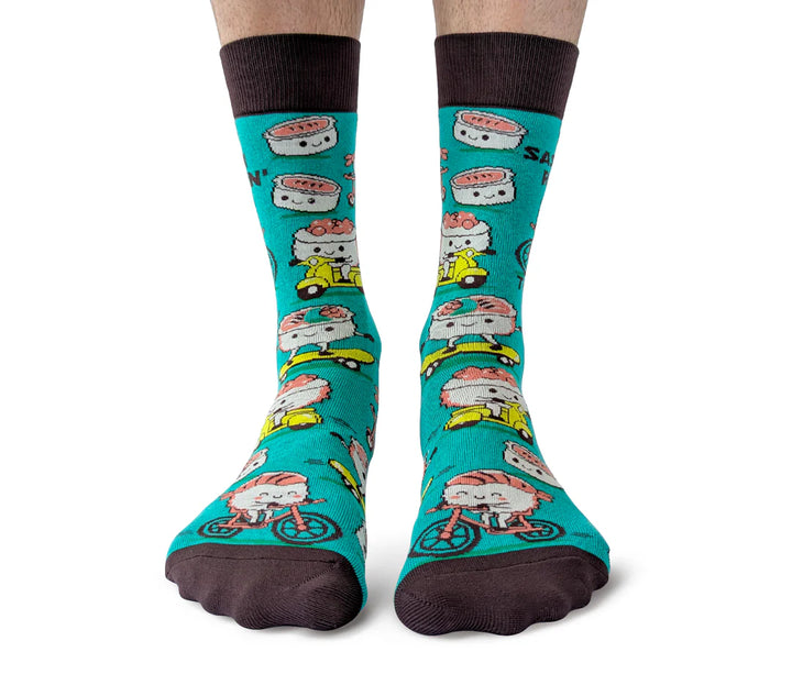 "Sashimi Rollin" Cotton Crew Socks by Uptown Sox - Large
