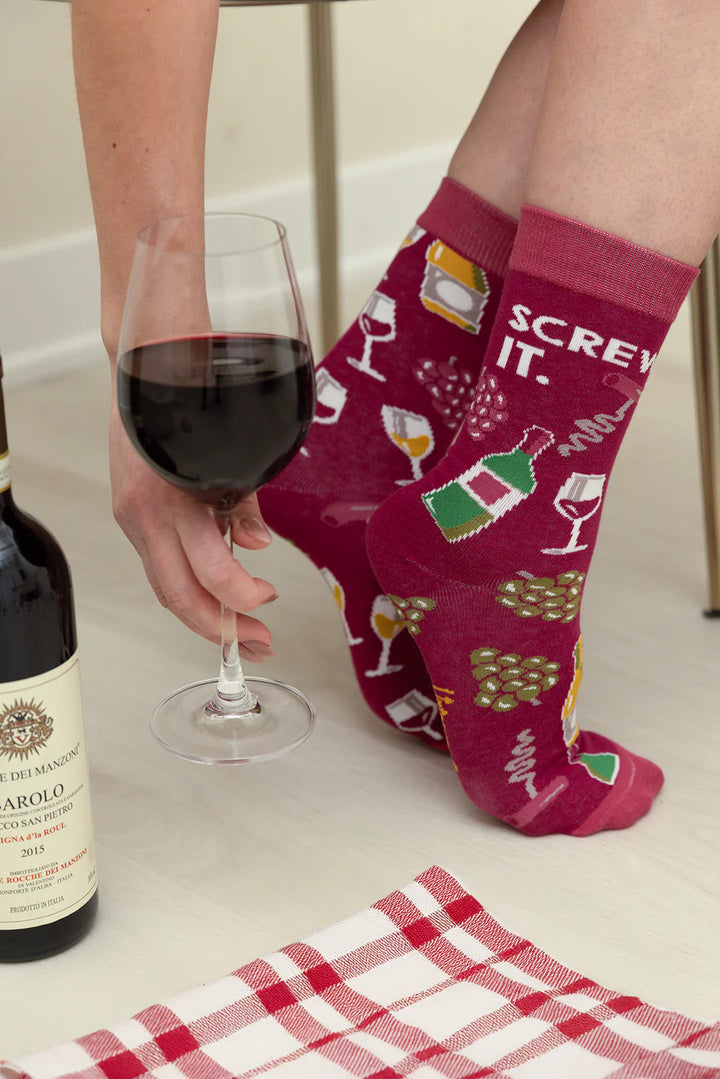 "Screw It" Cotton Crew Socks by Uptown Sox - Medium