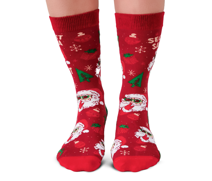 "Secret Santa" Cotton Crew Socks by Uptown Sox - Medium (CLEARANCE)