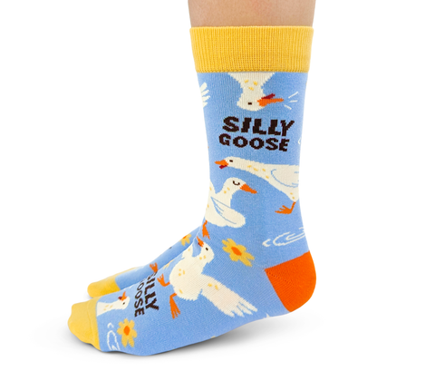 "Silly Goose" Cotton Crew Socks by Uptown Sox - Medium