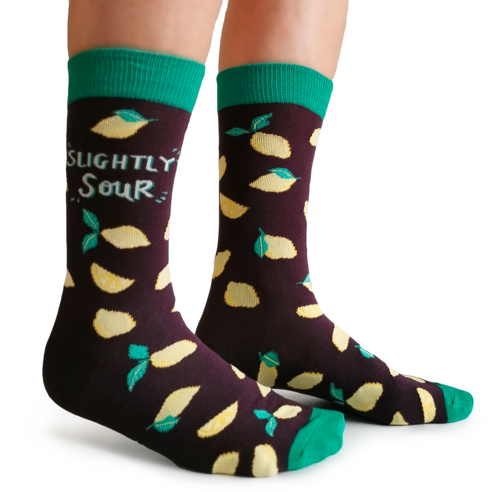 "Slightly Sour" Cotton Crew Socks by Uptown Sox - Medium