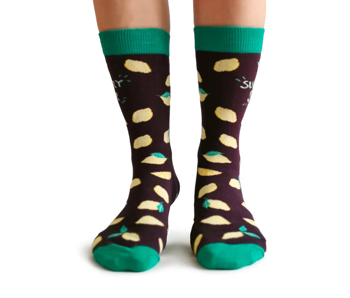 "Slightly Sour" Cotton Crew Socks by Uptown Sox - Medium