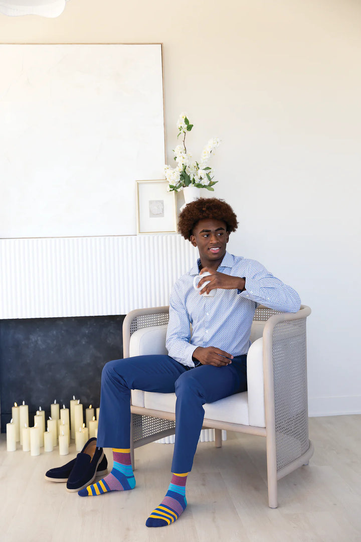 Chaussettes mi-mollet en coton « Stripe Right » par Uptown Sox - Taille L 
