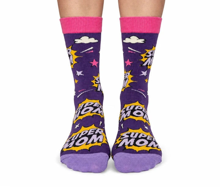Chaussettes en coton « Super Mom » par Uptown Sox - Medium 