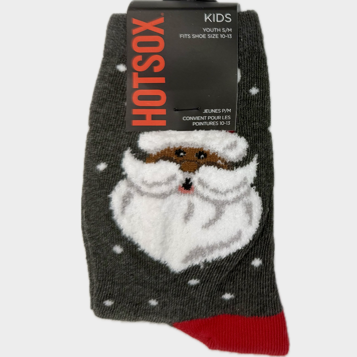 "Fuzzy Santa Head" Kids Crew Socks by Hot Sox