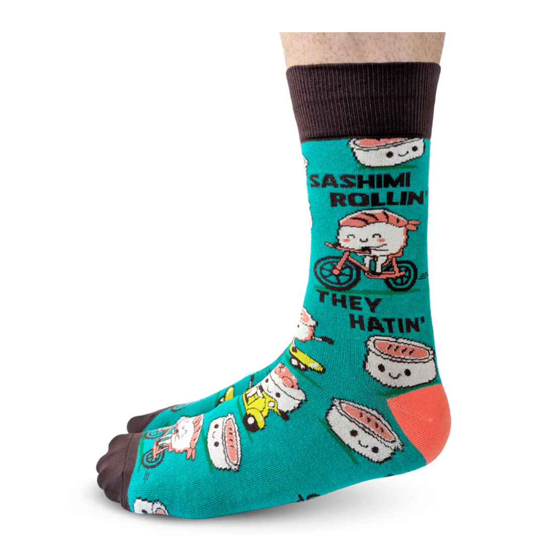 "Sashimi Rollin" Cotton Crew Socks by Uptown Sox - Large