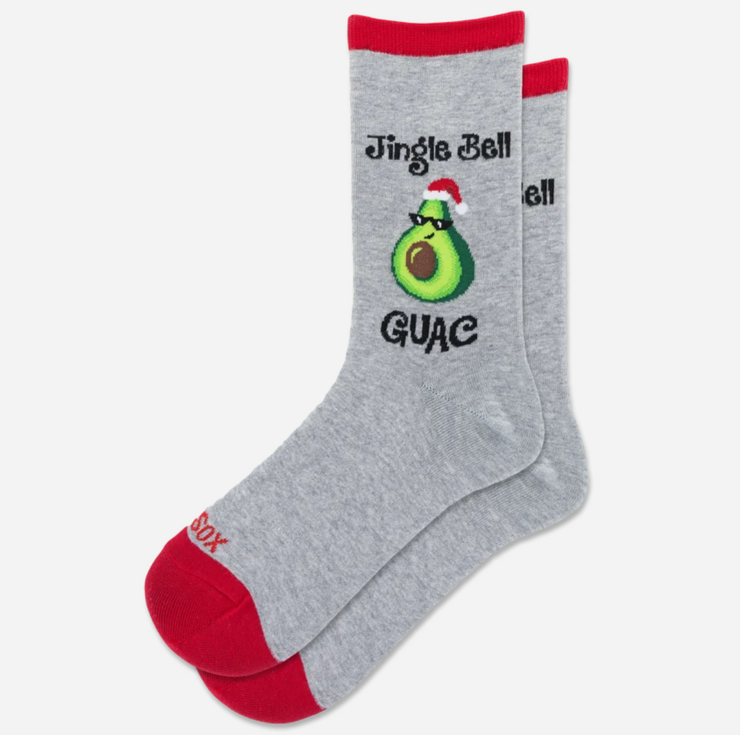 "Jingle Bell Guac" Cotton Crew Socks by Hot Sox