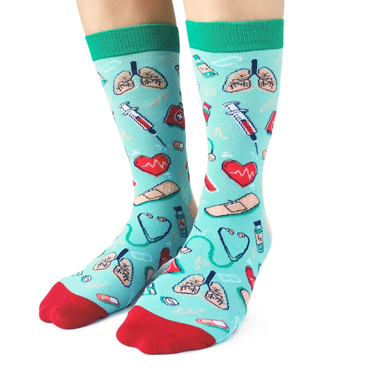 "Health Care" Cotton Crew Socks by Uptown Sox