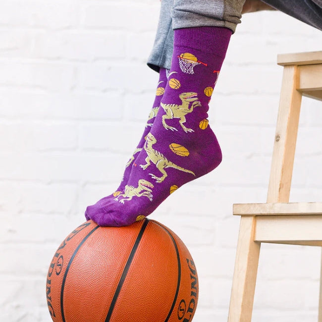 Chaussettes en coton « Dino Basketball » par Uptown Sox - Grande 