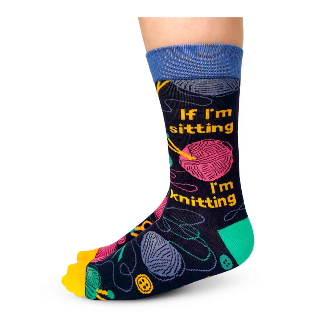 "Sit And Knit" Cotton Crew Socks by Uptown Sox - Medium