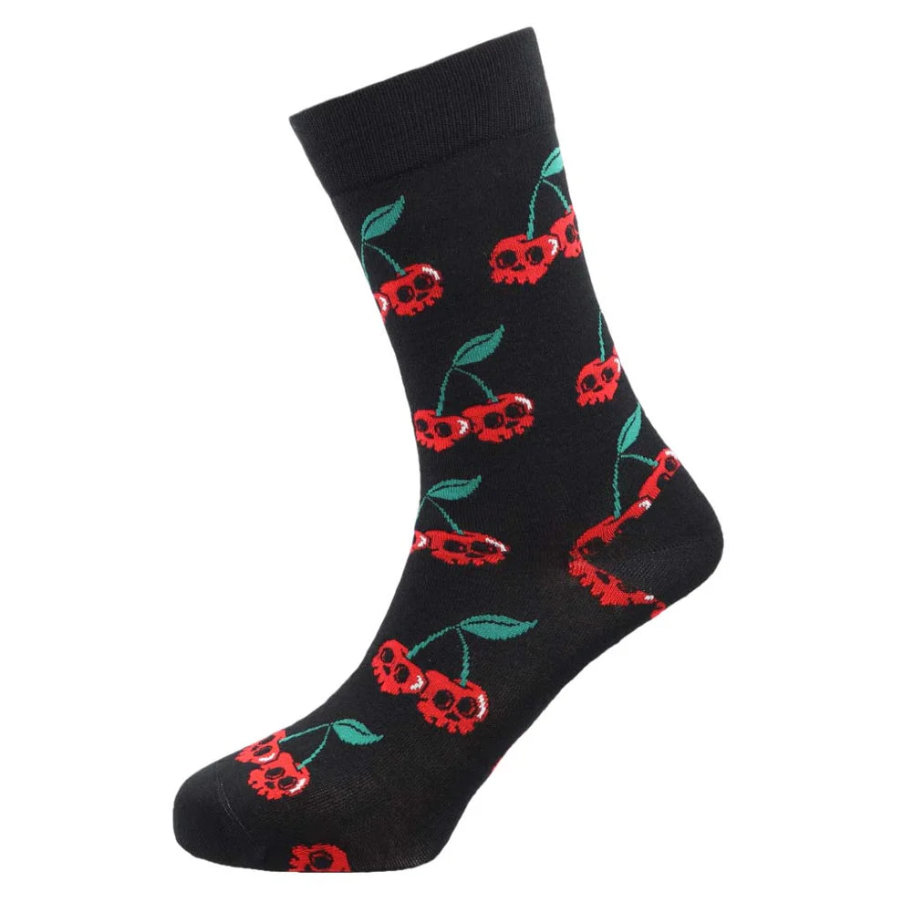 "Skull Cherries" Bamboo Crew Socks By Sexy Socks