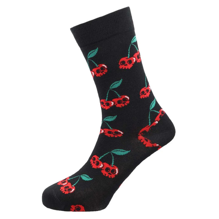"Skull Cherries" Bamboo Crew Socks By Sexy Socks