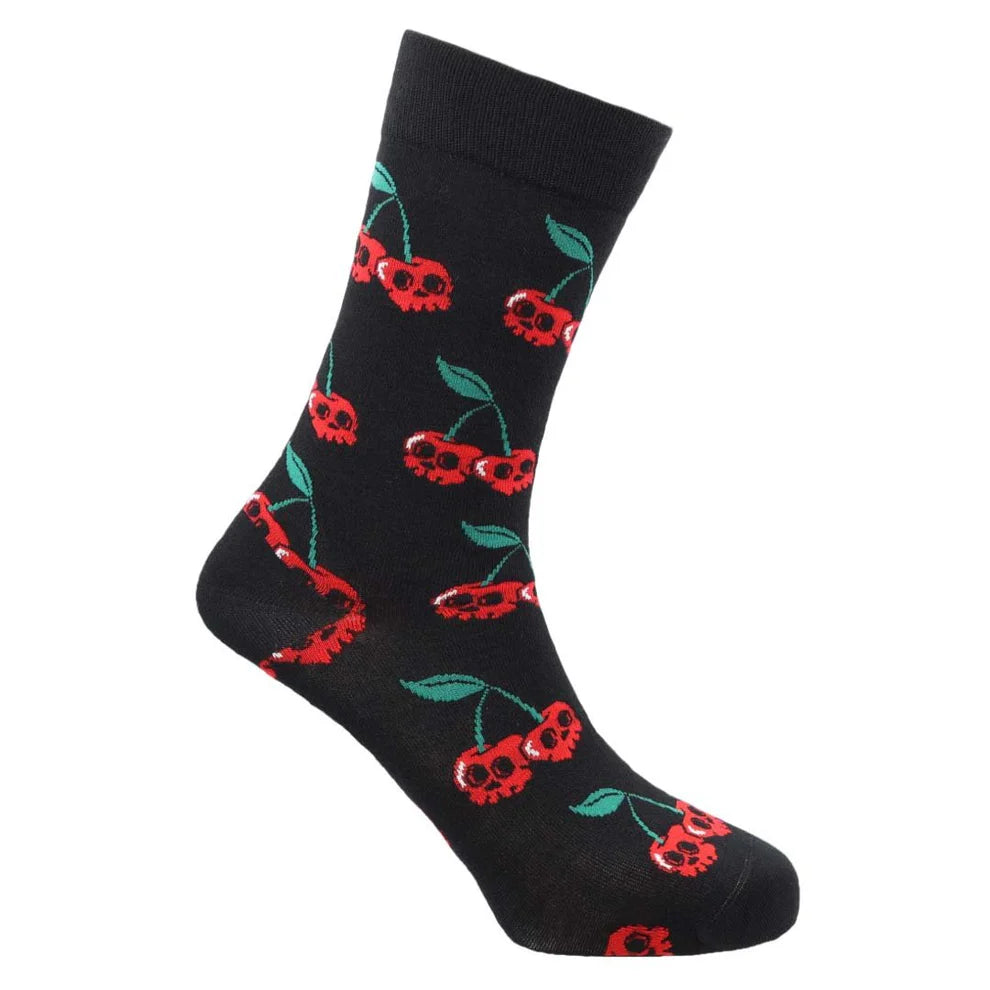 "Skull Cherries" Bamboo Crew Socks By Sexy Socks