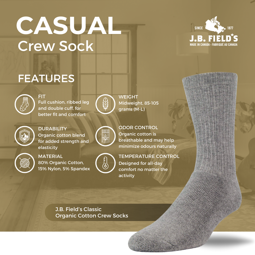 J.B. Field's Classic Organic Cotton Crew Socks